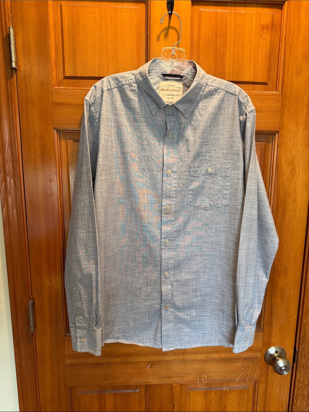 Weatherproof Men's Medium Light Blue with Crosshatch Button-Down Dress Shirt